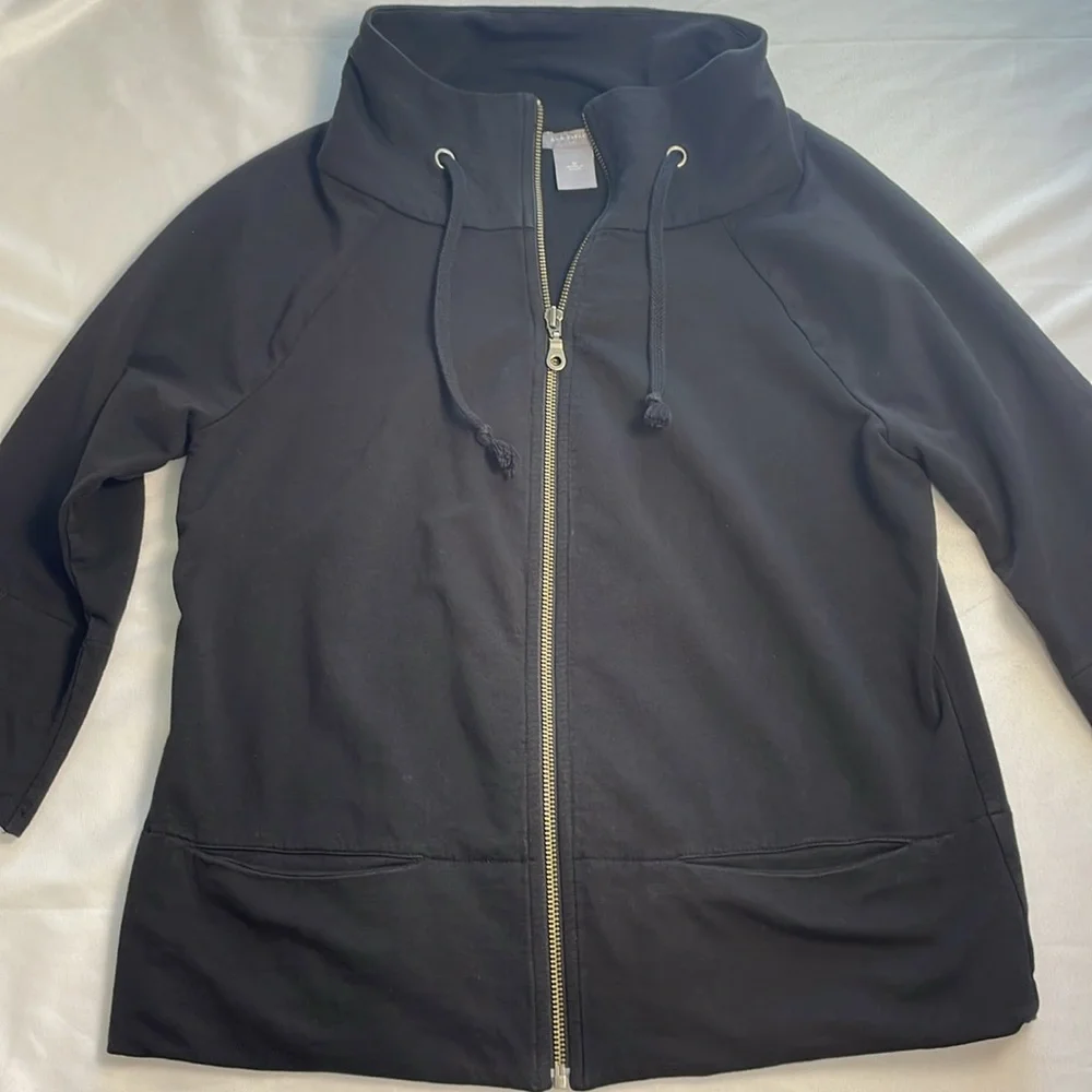 Ann Taylor Black Full Zip Lightweight Jacket 3/4 Length Sleeves Pockets‎ Size M